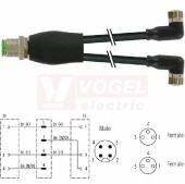 7000-40841-6200200 rozbočovací Y konektor M12/4-pin/vidl/přímý - kabel ČE PUR/PVC 3x0,25mm2 L=2m - 2x konektor M8/3-pin/zás/úhlový