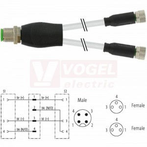 7000-40821-2330500 rozbočovací Y konektor M12/4-pin/vidl/přímý - kabel ŠE PUR do energ.řetězů 3x0,34mm2 L=5m - 2x konektor M8/3-pin/zás/přímý