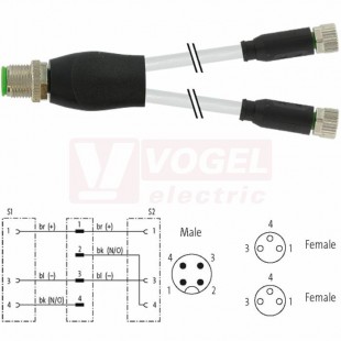 7000-40821-2500200 rozbočovací Y konektor M12/4-pin/vidl/přímý - kabel ŠE PUR 3x0,25mm2 L=2m - 2x konektor M8/3-pin/zás/přímý