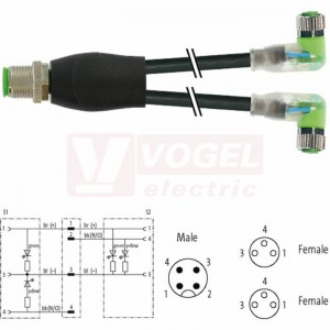 7000-40861-6200030 rozbočovací Y konektor M12/4-pin/vidl/přímý - kabel ČE PUR/PVC 3x0,25mm2 L=0,3m - 2x konektor M8/3-pin/2xLED/zás/úhlový