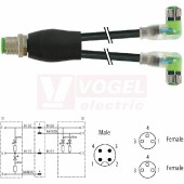 7000-40861-6200100 rozbočovací Y konektor M12/4-pin/vidl/přímý - kabel ČE PUR/PVC 3x0,25mm2 L=1m - 2x konektor M8/3-pin/2xLED/zás/úhlový