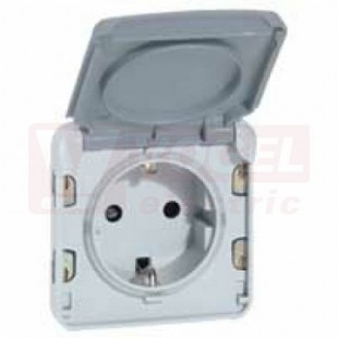 69570 PLEXO IP55 Zásuvka 1-nás., 2P+PE 16A/250V, SCHUKO, šedá, s víčkem, instalace do krabice PLX55