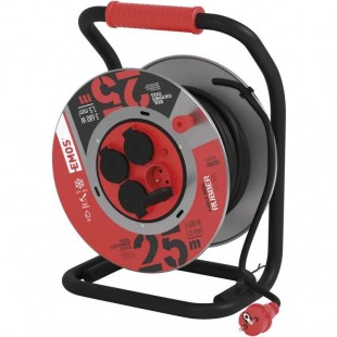 Prodluž.bubnový 25m/4Z EMOS GUMA, kovové tělo cívky, H05RR-F 3G1,5mm2, IP44, ČE, 230V/16A, 1100W navinutý/3680W rozvinutý, tep.pojistka, zásuvky CZ kolík (P084255)