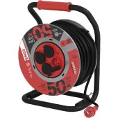 Prodluž.bubnový 50m/4Z EMOS GUMA, kovové tělo cívky, H05RR-F 3G1,5mm2, IP44, ČE, 230V/16A, 1100W navinutý/3680W rozvinutý, tep.pojistka, zásuvky CZ kolík (P084505)