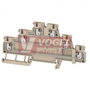 A3T 1,5 svorka řadová, třípatrová PUSH-IN 1,5mm2, béžová, š=3,5mm (2816930000)