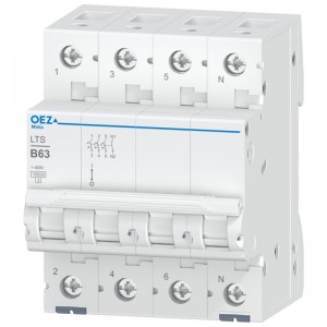 Jistič 3P+N  63A B (LTS-63B-3N) Ue AC 230/400V/DC180V, 10kA (OEZ 42141)