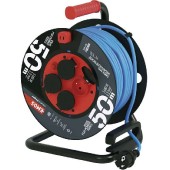 Počasí odolný prodluž. kabel na bubnu 50m/4Z EMOS PVC  AT-N05V3V3-F 3G1,5mm2, IP44, BL, 230V/16A, 1100W navinutý/3680W rozvinutý, tep.pojistka, zásuvky CZ kolík (P08550W)