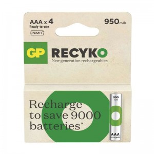 Baterie  1,20 V R03 mikro NiMH  950mAh GP ReCyKo HR03 dobíjecí. blistr/4ks