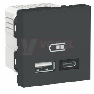 NU301854 Unica dvojitá USB A+C nabíječka 2,4A, 2M, Antracit, šroubové svorky