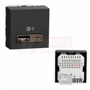 NU301954 Unica dvojitý USB A+C 18W, 2,4A, 2M, Antracit RAL7021, šroubové svorky