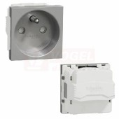 NU303930E Unica zásuvka 250V/16A 2P+E, clonky, šroubová, Aluminium