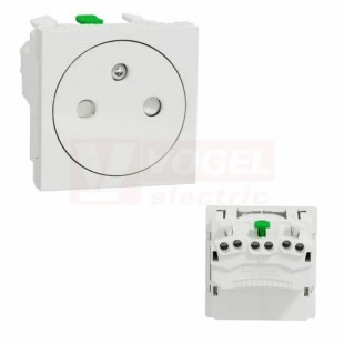NU305218E Unica zásuvka skrytá 250V/16A 2P+E, clonky, bezšroubová, bílá RAL9003