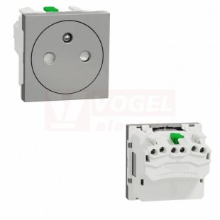 NU305230E Unica zásuvka skrytá 250V/16A 2P+E, clonky, bezšroubová, Aluminium