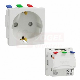 NU305720 Unica zásuvka SCHUKO 2P+E 250V/16A, clonky, bezšroubová, bava bílá Antibakteriální