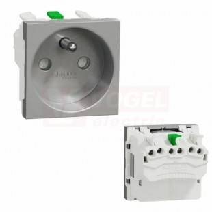NU305930E Unica zásuvka 250V/16A 2P+E, clonky, bezšroubová, Aluminium