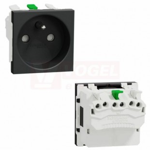 NU305954E Unica zásuvka 250V/16A 2P+E, clonky, bezšroubová, Antracit  RAL7021