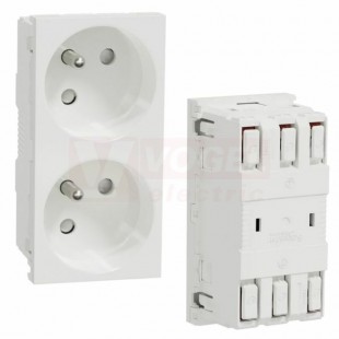 NU306918 Unica zásuvka dvojitá 45° 250V/16A 2x2P+E, clonky, bezšroubová, bílá RAL9003