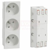 NU307918 Unica zásuvka trojitá 45° 250V/16A 3x2P+E, clonky, bezšroubová, bílá RAL9003