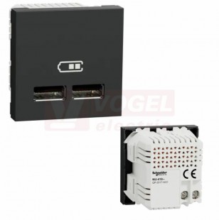 NU341854 Unica 2xUSB nabíjecí konektor A+A, 2.1A, 2M, Antracit RAL7021, šroubové svorky