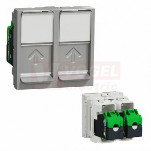 NU342030 Unica zásuvka datová 2xRJ45 Kat.5e UTP, 2M, ochraný kryt, držák štítku, Aluminium