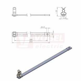 MB 200/6/M4+M4/MSKL 3-12 uzemňovací pásek, rozměr 213x14,9x25mm (32707.01)