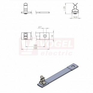 MB 100/10/M6+M4/MSKL 3-12 uzemňovací pásek, rozměr 120x14,9x25mm (39711.01)