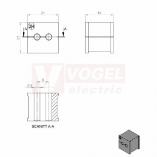 KT  2/4 CR (S)VOC gy průchodková vložka, malá, šedá RAL7035, dx21mm, šx21mm, vx19mm, instal.v x2mm, pro kulatý kabel, pr.kabelu 2x 4-4mm, IP54 (39906.600)