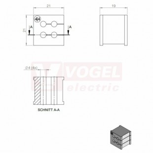 KT  4/4 CR (S)VOC gy průchodková vložka, malá, šedá RAL7035, dx21mm, šx21mm, vx19mm, instal.v x2mm, pro kulatý kabel, pr.kabelu 4x 4-4mm, IP54 (39909.600)