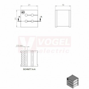 KT  4/3 CR gy průchodková vložka, malá, šedá RAL7035, dx21mm, šx21mm, vx19mm, instal.v x2mm, pro kulatý kabel, pr.kabelu 4x 3-3mm, IP54 (ISO 14644-1) (39914.601)