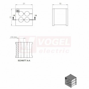 KT  4/6 CR (S)VOC gy průchodková vložka, malá, šedá RAL7035, dx21mm, šx21mm, vx19mm, instal.v x2mm, pro kulatý kabel, pr.kabelu 4x 6-6mm, IP54 (39932.600)