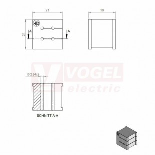 KT  4/2 CR gy  průchodková vložka, malá, šedá RAL7035, dx21mm, šx21mm, vx19mm, instal.v x2mm, pro kulatý kabel, pr.kabelu 4x 2-2mm, IP54 (ISO 14644-1) (39937.601)