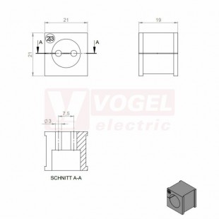 KT  2/3 CR (S)VOC gy průchodková vložka, malá, šedá RAL7035, dx21mm, šx21mm, vx19mm, instal.v x2mm, pro kulatý kabel, pr.kabelu 2x 3-3mm, IP54 (39939.600)