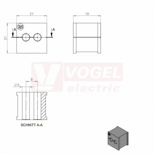 KT  2/5 CR (S)VOC gy průchodková vložka, malá, šedá RAL7035, dx21mm, šx21mm, vx19mm, instal.v x2mm, pro kulatý kabel, pr.kabelu 2x 5-5mm, IP54  (41200.600)