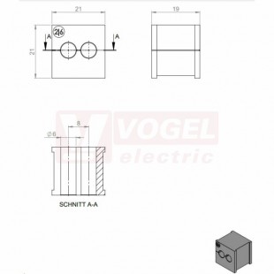 KT  2/ø6 CR gy průchodková vložka, malá, šedá RAL7035, dx21mm, šx21mm, vx19mm, instal.v x2mm, pro kulatý kabel, pr.kabelu 2x 6-6mm, IP54 (41201.600)