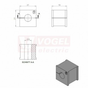 KT  9 CR (S)VOC gy průchodková vložka, malá, šedá RAL7035, dx21mm, šx21mm, vx19mm, instal.v x2mm, pro kulatý kabel, pr.kabelu 1x 9-10mm, IP68 (41209.600)