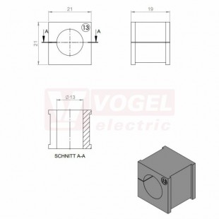 KT 13 CR (S)VOC gy průchodková vložka, malá, šedá RAL7035, dx21mm, šx21mm, vx19mm, instal.v x2mm, pro kulatý kabel, pr.kabelu 1x 13-14mm, IP68 (41213.600)