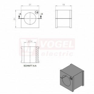 KT 14 CR gy průchodková vložka, malá, šedá RAL7035, dx21mm, šx21mm, vx19mm, instal.v x2mm, pro kulatý kabel, pr.kabelu 1x 14-15mm, IP68 (ISO 14644-1) (41214.601)