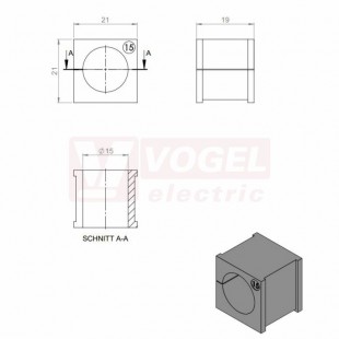 KT 15 CR (S)VOC gy průchodková vložka, malá, šedá RAL7035, dx21mm, šx21mm, vx19mm, instal.v x2mm, pro kulatý kabel, pr.kabelu 1x 15-16mm, IP68 (41215.600)