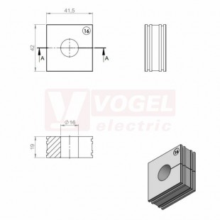 KT 16 CR gy průchodková vložka, velká, šedá RAL7035, dx41,5mm, šx42mm, vx19mm, montážní výška 2mm, pro kulatý kabel, pr.kabelu 1x 16-17mm, IP68 (ISO 14644-1) (41216.601)