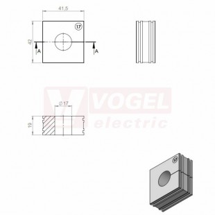 KT 17 ČR (S)VOC gy průchodková vložka, velká, šedá RAL7035, dx41,5mm, šx42mm, vx19mm, montážní výška 2mm, pro kulatý kabel, pr.kabelu 1x 17-18mm, IP68 (41217.600)