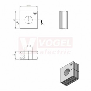 KT 18 CR gy průchodková vložka, velká, šedá RAL7035, dx41,5mm, šx42mm, vx19mm, montážní výška 2mm, pro kulatý kabel, pr.kabelu 1x 18-19mm, IP68 (ISO 14644-1) (41218.601)