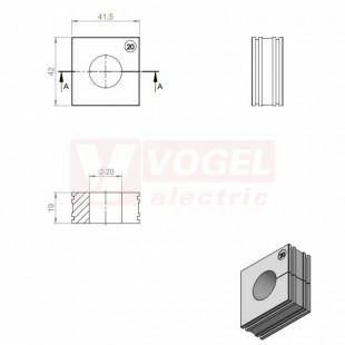 KT 20 CR gy průchodková vložka, velká, šedá RAL7035, dx41,5mm, šx42mm, vx19mm, montážní výška 2mm, pro kulatý kabel, pr.kabelu 1x 20-21mm, IP68 (ISO 14644-1) (41220.601)