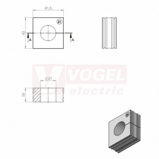 KT 21 CR gy průchodková vložka, velká, šedá RAL7035, dx41,5mm, šx42mm, vx19mm, montážní výška 2mm, pro kulatý kabel, pr.kabelu 1x 21-22mm, IP68 (ISO 14644-1) (41221.601)