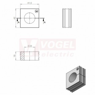 KT 24 CR (S)VOC gy průchodková vložka, velká, šedá RAL7035, dx41,5mm, šx42mm, vx19mm, montážní výška 2mm, pro kulatý kabel, pr.kabelu 1x 24-25mm, IP68 (41224.600)