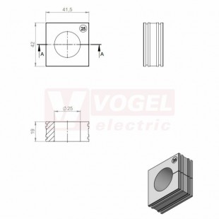 KT 25 CR gy průchodková vložka, velká, šedá RAL7035, dx41,5mm, šx42mm, vx19mm, montážní výška 2mm, pro kulatý kabel, pr.kabelu 1x 25-26mm, IP68 (ISO 14644-1) (41225.601)