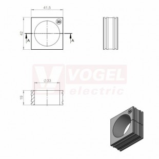 KT 33 CR gy průchodková vložka, velká, šedá RAL7035, dx41,5mm, šx42mm, vx19mm, montážní výška 2mm, pro kulatý kabel, pr.kabelu 1x 33-34mm, IP68(ISO 14644-1) (41233.601)