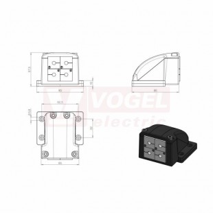 KEL-FG-ER B4 průchodkový rámeček černý IP65, šroub měkká ocel, galvanicky pozinkovaná, d79,8x š80x v57,5mm, 4x KT malá vložka (42344)