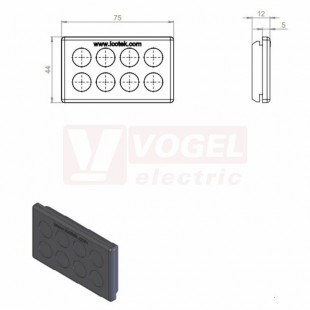 KEL-DP 10/8 A membránová průchodka, šedá RAL7035, vel.výřezu 65x36mm, pro tloušťku plechu 1,5-2,5mm, rozměr 75x44x12mm, pro pr.kabelů 8x01-12,6mm (43466)