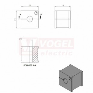 KT  7 CR gy průchodková vložka, malá, šedá RAL7035, dx21mm, šx21mm, vx19mm, instal.v x2mm, pro kulatý kabel, pr.kabelu 1x 7-8mm, IP68 (ISO 14644-1) (41207.601)