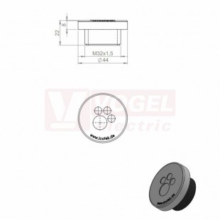 KEL-DPZ 32/4 CR (S)VOC gy membránová průchodka kulatá, šedá RAL7035, vx22mm, vnější pr.44mm, instal.výška 8mm, vel.kulatého výřezu 32,3mm, závit M32x1,5mm, délka závitu 14mm, průměr kabelů 3x 3,2-6,5mm, 1x 7,2-12,5mm (43732.600)